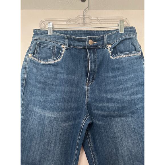 Christopher & Banks Jeans Medium Wash Stretch Denim Fringe Hem Casual Size 10 - Picture 2 of 10